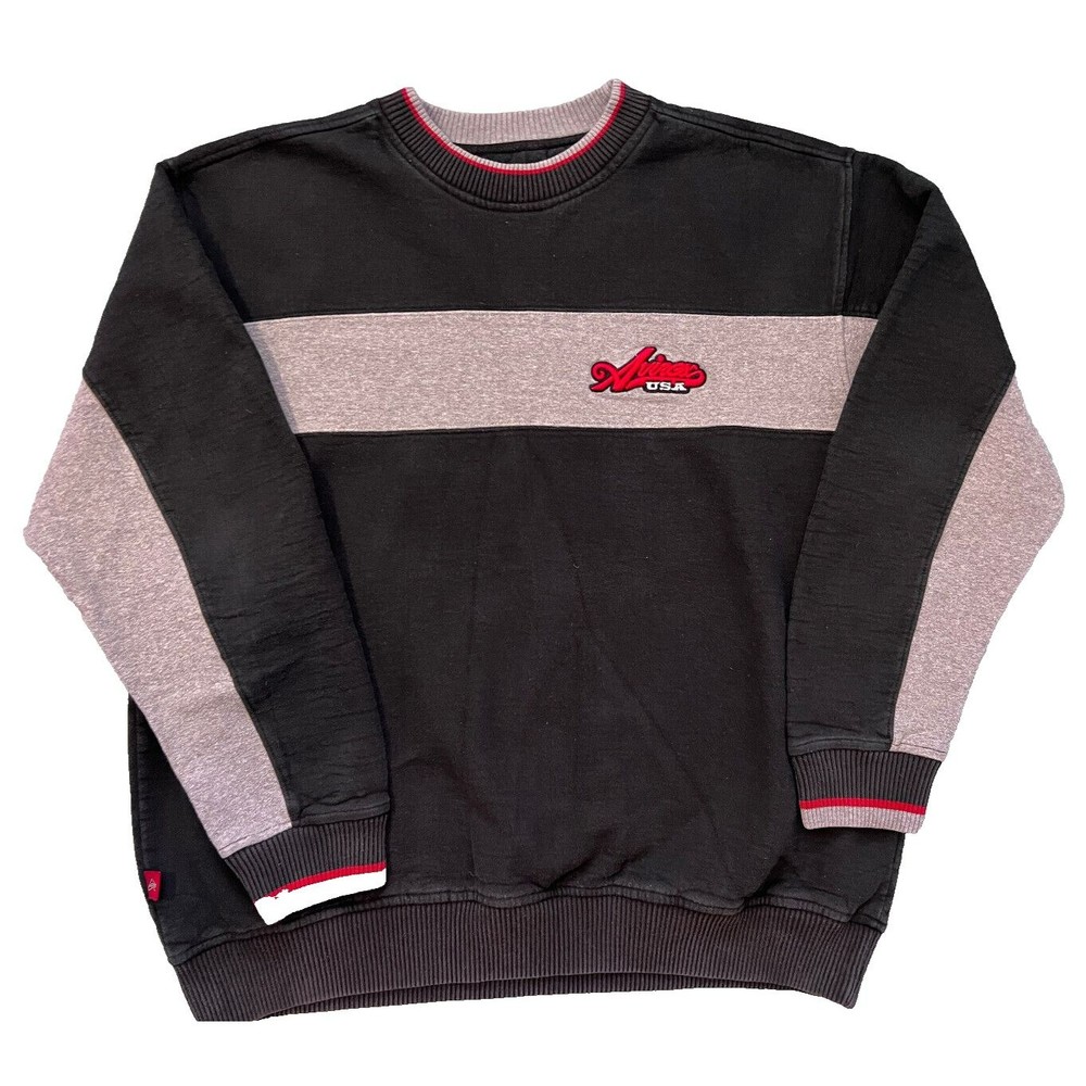 Black and Heather Gray Crewneck Sweater with Red Logo